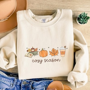 Cozy Season Sweatshirt: Books, Pumpkins & Autumn Leaves