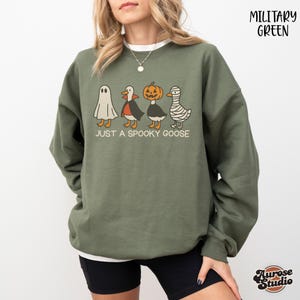 Just a Spooky Goose Halloween Sweatshirt, Funny Halloween Goose Sweater, Goose in Halloween Costume, Spooky Goose Halloween Sweatshirt