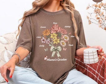 Comfort Colors® Födelseblomströja, Personlig Mors Dag-present Mormors Trädgård Anpassad födelsemånadströja