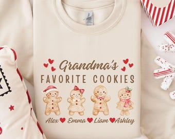 Personalisiertes Oma Weihnachts-Sweatshirt, Benutzerdefinierte Oma Pullover, Omas Lieblingskekse Weihnachtsgeschenk