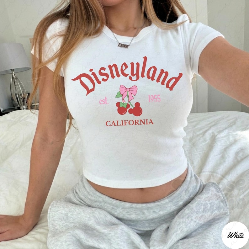 Disneyland Baby Tee, Disneyland California Cherry Coquette Baby Tee, Y2k 90's Style Cute Trendy Disney Vacation Crop Top