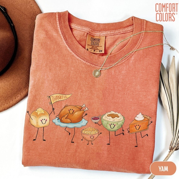 Comfort Colors® Thanksgiving T-Shirt, Happy Thankful Shirt, Pumpkin Pie Doodle Coffee Turkey Food Shirts