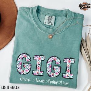 Personalized Comfort Colors Floral Gigi Shirt with Grandkids Names, Mother&#39;s Day Shirt,Custom Kids Names Grandma Shirt, Custom Gigi Shirt