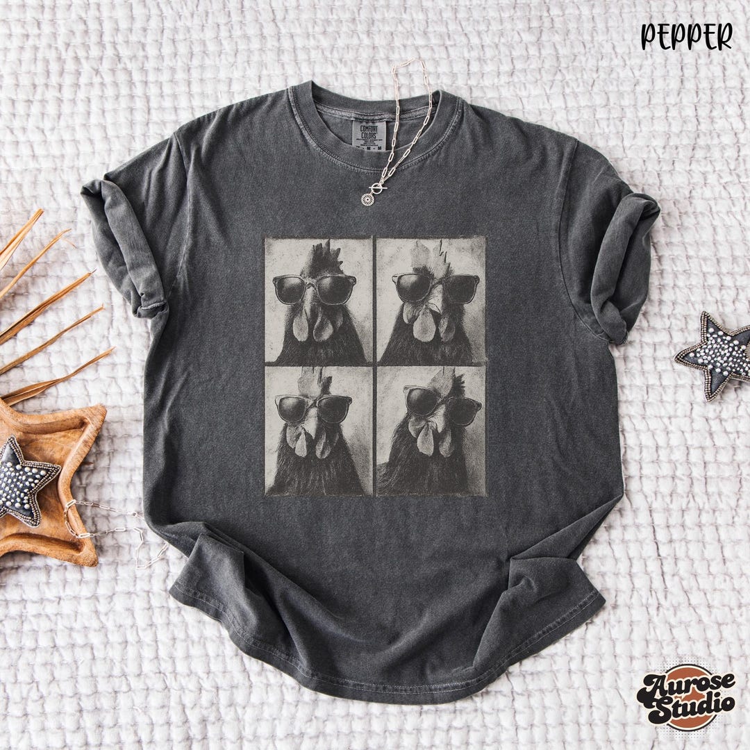 Comfort Colors Chicken Shirt: Retro Grunge Chicken Tee