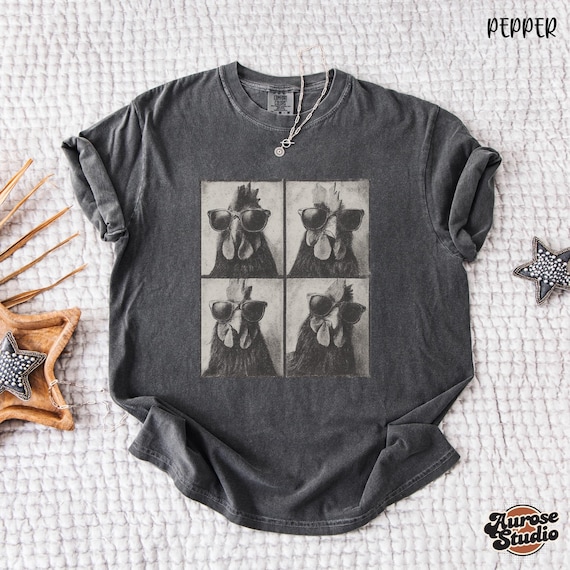 Comfort Colors Chicken Shirt: Retro Grunge Chicken Tee
