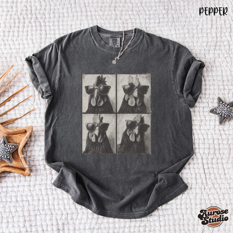 Comfort Colors® Photobooth Chicken Shirt, Retro Grunge Chicken Tee, Funny Chicken With Sunglasses Shirt, Farm Animal Women Chicken Lover Tee