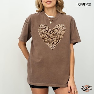 Comfort Colors® Leopard Heart Shirt, Valentine Heart T-Shirt, Animal Print Shirt, Heart Valentine Shirt, Cute Leopard Shirt, Gift for Her
