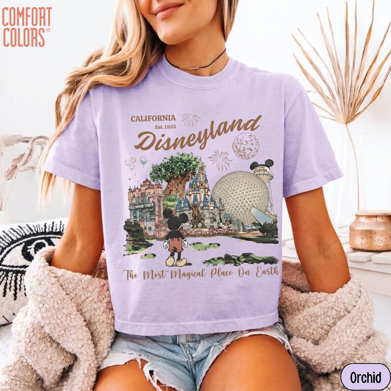 Comfort Colors® Retro Disneyland Boxy T-shirt, Happiest Place Disney Crop Top, Vintage Mickey Crop Top, Retro Aquarel Disney T-shirt, Disneyskjorta bild 4