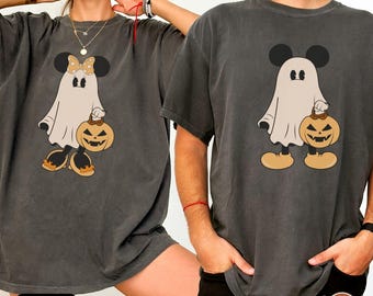 Comfort Colors® Retro Mickey Minnie Halloween Couple Shirts, Mickey Ghost Shirt, Minnie Ghost Tee, Disney Halloween Shirt, Spooky Season Tee