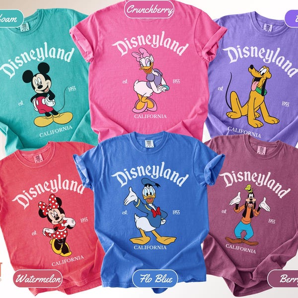 Camiseta Comfort Colors® para viaje familiar a Disneyland California, camiseta retro de vacaciones a juego de Mickey y sus amigos, camisetas grupales de Disney