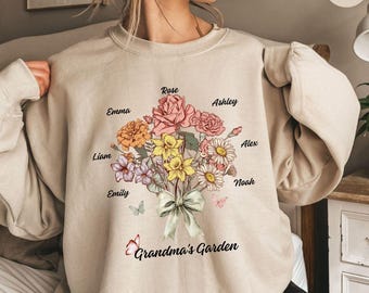Custom Birth Month Sweatshirt Birth Flower Sweater, Birth Flower Shirt, Grandma's Garden, Personalized Mom Gift Grandma Mother's Day Gift