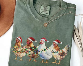 Christmas Chickens Shirt, Comfort Colors® Christmas Farm Animals Tshirt, Womens Christmas Chicken Tee, Christmas Holiday Gift