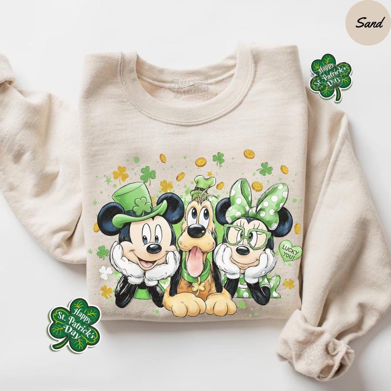 Retro Disneyland St Patricks Day Sweatshirt, Disney St Patricks Hoodie, Lucky Vibes Shirt, Vintage Mickey and Friends Disney Trip Tshirt