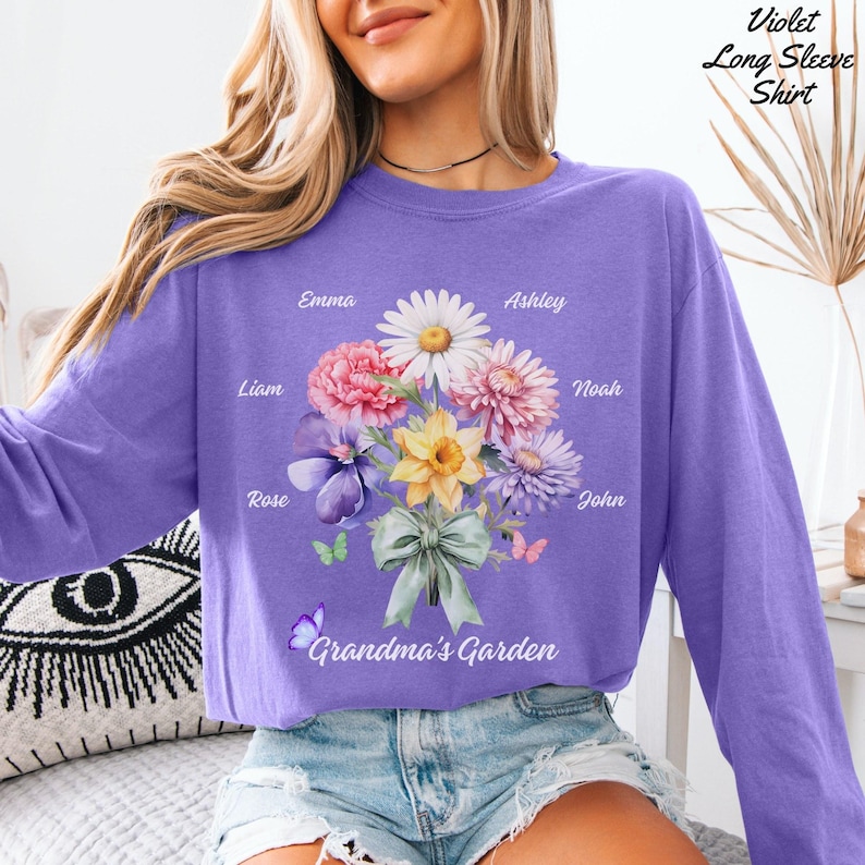 Comfort Colors Birth Flower Shirt, Custom Birth Flowers with Kids Names, Grandmas Garden Tee, Christmas Gift for Mom