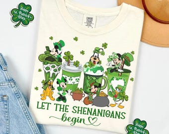 Comfort Colors® Disney St Patrick's Day Coffee Shirt, Disney Characters St Patrick's Family Matching Shirt, Mickey & Friends Lucky Vibes Tee