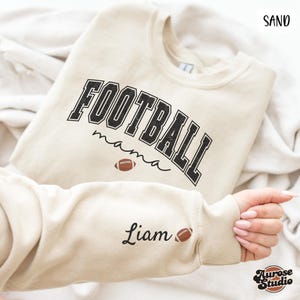 Football Mama Sweatshirt With Kids Name On Sleeve, Football Season Mama Shirt, Gift For Football Mom, Cheer Mom Shirt, Football Mama Sweater