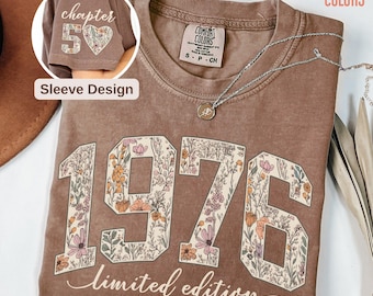 1976 Limited Edition bloemen verjaardagsshirt, Comfort Colors® vintage 50e verjaardagsshirt, 50e verjaardagscadeau voor vrouwen