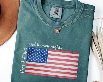 Camiseta de Derechos Humanos con Estrellas y Rayas de Colores Confortables: Camiseta del 4 de Julio