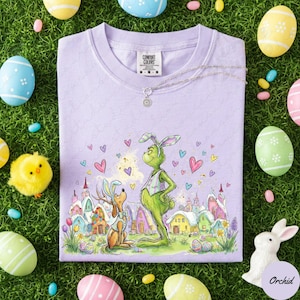 Easter Grinch Shirt, Comfort Colors® Grinch and Max Bunny Easter T-shirt, Trend Easter Egg Tees