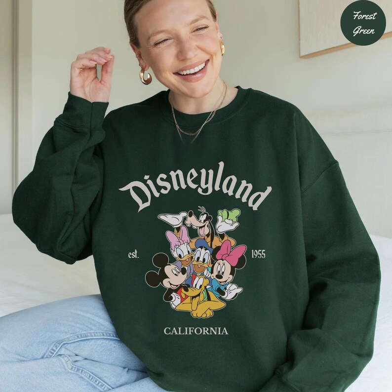 Retro Mickey and Friends Disneyland Sweatshirt, Vintage California Est 1955 Pullover, Disney Family Vacation Matching Sweater