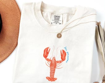 Koszula Comfort Colors® Lobster, koszula letnia w stylu włoskim, koszula oceaniczna, koszula w stylu nadmorskim, koszulka letnia, koszula wakacyjna, koszula letnia w stylu nadmorskim