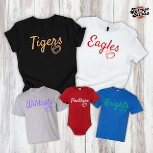 Custom Mascot Shirt, Custom Team Name with Heart T-Shirt, School Spirit Wear Graphic Tee, Personalized Football Team Shirt, Group Matching