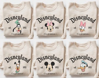 Felpa vintage Disneyland, felpa con cappuccio Topolino e i suoi amici, maglione per le vacanze in famiglia Disney, magliette coordinate per la famiglia Disney