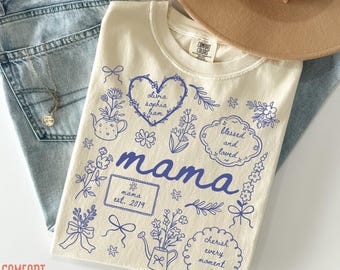 Personalisiertes Mama Shirt mit Kindernamen, Benutzerdefinierte Comfort Colors® Floral Mom T-Shirt, Muttertagsgeschenk von Kindern