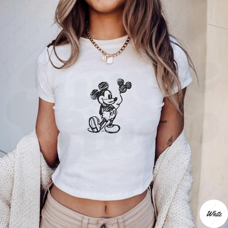 Retro Mickey Disney Baby Tee, Mickey Sketch Baby Tee, Bella Canvas Baby Tee, Y2k 90s Style Mickey Mouse Crop Top