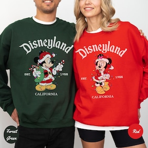 Mickey Christmas Sweatshirt, Mickey Minnie Mouse Couple Matching Christmas Sweater, Vintage Disneyland 1955 Family Hoodie, Disney Xmas Gift