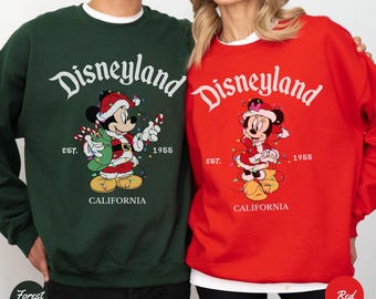 Mickey Christmas Sweatshirt, Mickey Minnie Mouse Couple Matching Christmas Sweater, Vintage Disneyland 1955 Family Hoodie, Disney Xmas Gift