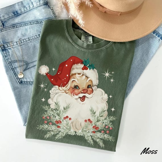 Retro Santa Shirt, Comfort Colors Christmas Tee, Women's Holiday Shirts, Vintage Santa Xmas Gift for Her