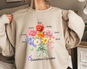 Sudadera "El Jardín de la Abuela", sudadera personalizada con flores de nacimiento, regalo para la abuela, "El Amor Crece Aquí", el Jardín de Mamá, regalo para el Día de la Madre