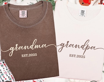 Grandma Grandpa Shirt, Comfort Colors Grandparents Matching Shirts, Personalized Matching Baby Announcement Tees, First Time Parents Gift