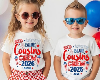Cousins Crew 2026 Kids Shirt, Red White Blue Family Matching Tee, 4th Of July Grandkids Gift, Fourth Of July Patriotic Family Reunion Party