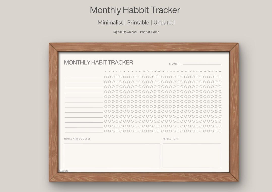 Minimalist Monthly Habit Tracker: Printable A4 PDF (digital Download ...