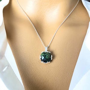Green Turquoise Pendant Necklace, Sterling Silver Necklace with Green Turquoise, Gemstone Jewelry, Boho Minimalist Gift for Her