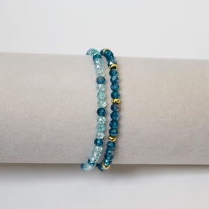 Ocean blue bead stacking bracelets | Set of 2 elastic stretch bracelets | Summer stackers | Beach jewelry gift for her