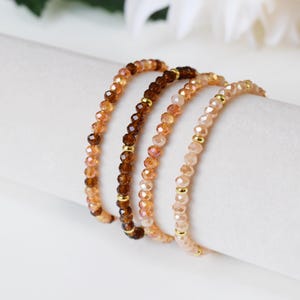 Fall bead stacking bracelets | Elastic stretch brown gold and champagne tone stackers