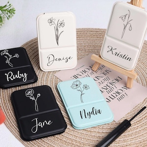 Personalized Bridesmaid Makeup Mirror,Bridesmaid Gift,Personalized Folding Makeup Mirror,Birth Flower Mirror,Bachelorette Party Gift