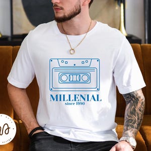 Personalized Blue Millennial Since Shirt with Cassette Design, Retro T-Shirt for 90s Kids, Unisex Nostalgia Shirt, Gift for Vintage Fans