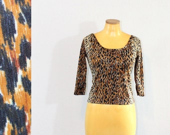 1980s Currants Cheetah Print Crop Top // Medium