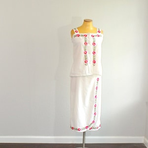 1990s Mexican White Floral Matching Top and Skirt Set // Medium Large