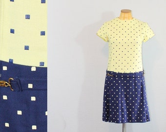 1960s Jeune Leique Polka Dot Mod Drop Waist Scooter Dress // Extra Small