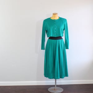 1980s Teal Crop Top and Circle Skirt Matching Set // Expo Petite // Small