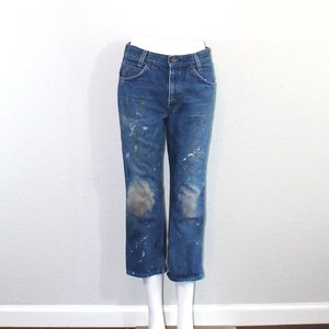 1980s Plain Pockets Cropped Distressed Straight Leg Jeans // Small 31 Waist Men&#39;s