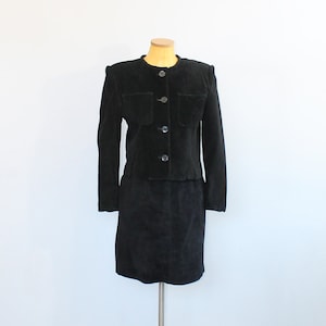 1980s Lord & Taylor Black Suede Skirt Suit // Petite Small 28 Waist