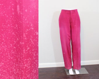 1980s Red Distressed Cotton Trousers // Haggar Magic Stretch // Large