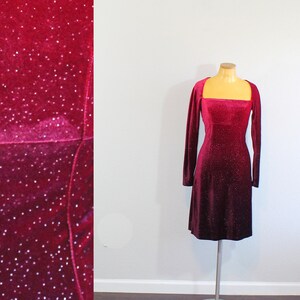 1990s Red Ombre Sparkle Velvet Dress // Extra Small