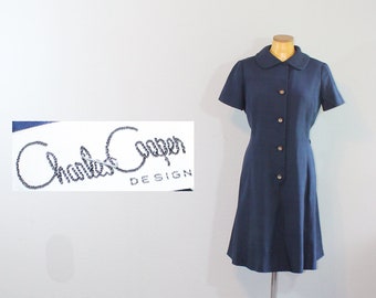 1960s Charles Cooper Navy Blue Mod Day Dress // Medium